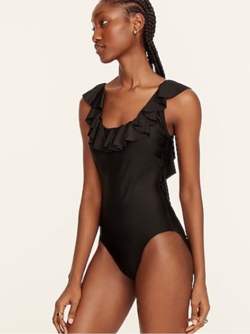 J. Crew Women’s Black Ruffle One-Piece Swimsuit Size 6